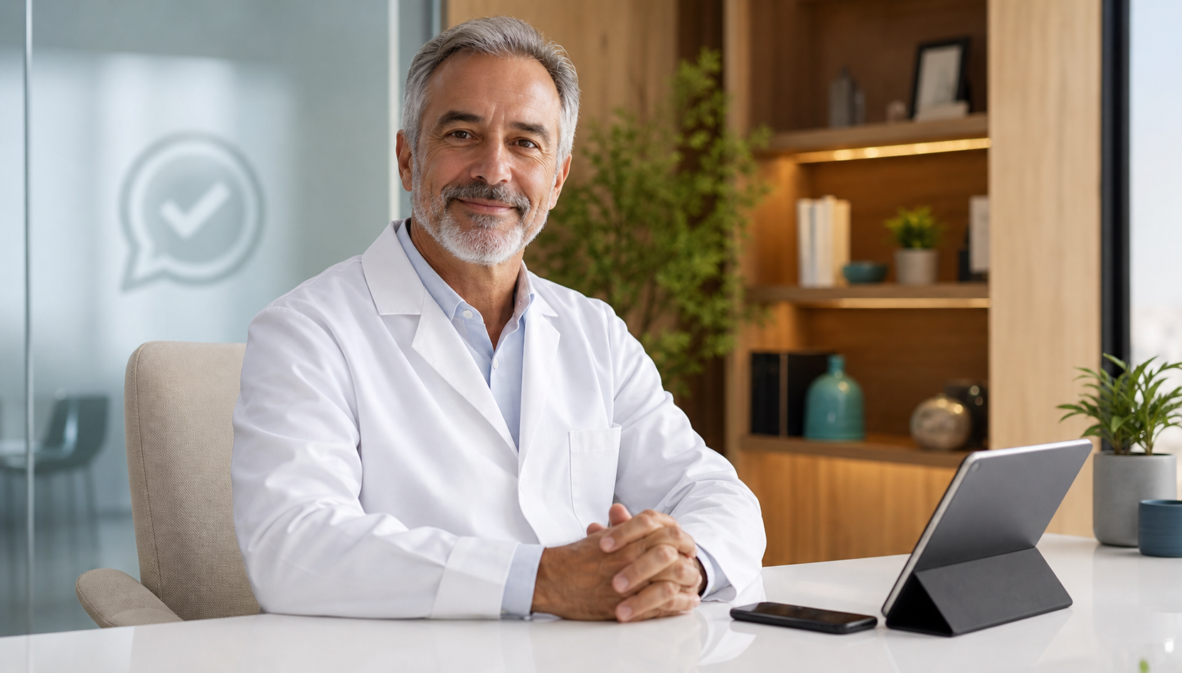 Profesional de la salud atendiendo mensajes de pacientes
