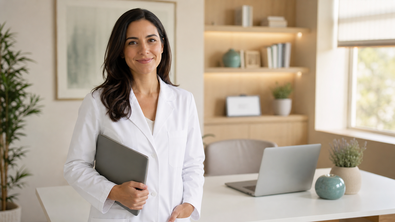 Profesional de la salud de pie en su consultorio